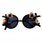New Brand Round Sunglasses Women Black Party Celebrity Steampunk Sun Glasses for Woman Flower Summer