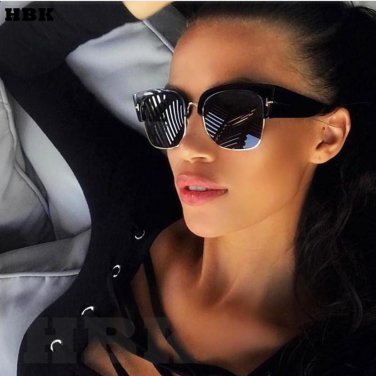 HBK Fashion Lady Oversized Cat Eye Sunglasses Women 2017 New Italy Brand Designer Integrated Eyewear