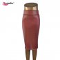 free shipping women office skirt high-waist faux leather pencil skirt black sexy elastic below knee