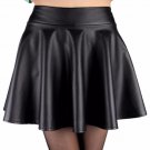 Women High Waist Faux Leather Mini Skirt Above Knee Solid Color Flared Pleated Short Women\' Skirt N