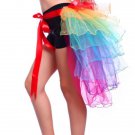 Rainbow Color Adult Dancing Tutu Layered Organza Lace up Party Frenulum Rainbow Skirt Clubwear Multi