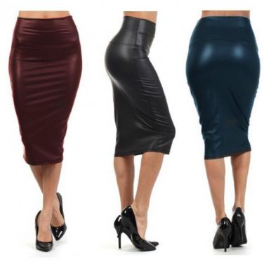 Bohocotol 2018 summer women plus size high-waist faux leather pencil skirt black leather skirt S/M/L