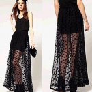 Fashion Women Polka Dot Layer Lace Mesh Long Maxi Skirt Slim Elastic Waist Skirt