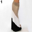 Women\'s Fashion Color Blocking Slimming Mid-Rise Cotton Long Full Maxi Skirt