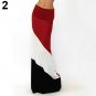 Women\'s Fashion Color Blocking Slimming Mid-Rise Cotton Long Full Maxi Skirt