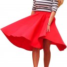 Vintage Women Stretch High Waist Skater Flared Pleated Swing Long Skirt red and black Super Classic 