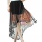 Women Tulle Skirt Swallow Tail Pleated Elastic Waist Skirts Mid-Calf See Through Retro irregular Lac