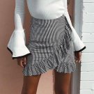 2017 HOT Fashion Skirt Women Lady High Waist Flared Ruffle Plaid Striped Pleated Skirt Stretch Plain