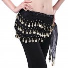 Chiffon Belly Dance Waistband Hip Scarf Skirt Dangling Golden Tone Alloy Coins Belt