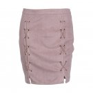 New  Sexy Autumn lace  leather  pencil skirt Winter 2017 cross high waist skirt Zipper split bodycon