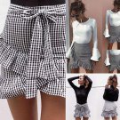Vintage Women Ladies Skirts Plaid Stretch High Waist Skater Flared Pleated Swing Skirt Women
