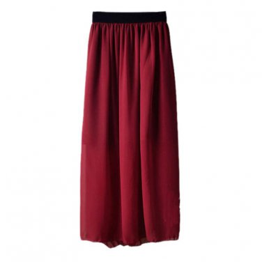 Women Double Layer Chiffon Long Elastic Waist Maxi Skirt Pleated skirts