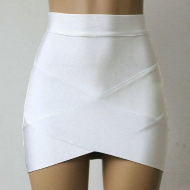 Cross Irregular Hem Solid Skirt Fitted Mini Skirts Women\'s Bodycon Stretch Skirt