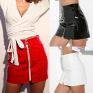 Women High Waist Leather Paint Zip Pencil Skinny Slim Short Sexy Mini Skirt