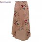 Women White Irregular Long Skirt 2017 Summer Boho Vintage Floral Print Side Slit Wrap Maxi Skirt Gir