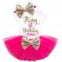 Newborn Baby Girls Clothes Sets Little Princess Girls Bow 1st Baby Birthday Romper+Skirt+Headband Ba