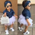 0-5T Babies Girl Summer Clothing Set Baby Girls Denim Shirt Top +Tutu Skirts+Headband 3pcs Outfits S