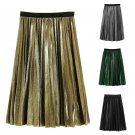 Women Silver Metallic Skirt Women Skirt  A Life High Metallic Pleated Skirt Party Club Skirt