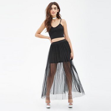 Sexy Ankle Length One Layer Balck Tulle Lady Skirt Very Without Underskirt High Quality A Line Women