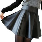 Free ship New 2018 Russia Fashion Polyester artificial leather Skirt Women Vintage High Waist Pleate