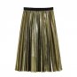 Women Metallic Silver Skirt Midi Skirt High Waist Metallic Pleated Skirt Party Clubwear for Ladies