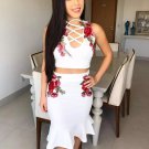 New Fashion Sexy Women Two Piece Clothes Set Bandage Bodycon Crop Top Midi Skirt Party Women Clothin