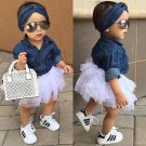 New Kids Baby Girls Denim Tops Shirt + Tutu Skirts Dress + Headband 3pcs Outfits Set Clothes Clothin