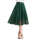 Women Fashion Summer Autumn Elegant Empire Mid-Calf A-line Skirt Hollow Out Mesh Clothing Skirts