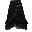 Women\'s Steampunk Gothic Style Black Lace Splicing Metal Button Buckle Skirt