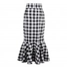 2017 Vintage Women Long Skirt Trumpet Mermaid Mid Calf Slim Vintage Black Skirts Plaid Retro Skirts 