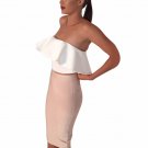 Women Fashion 2 Pcs  Sexy Strapless Ruffle Crop Top Pencil Skirt Bandage Bodycon Ladies Party Dresse
