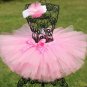 Cute Girls Pink Tutu Skirts Baby Handmade Tulle Pettiskirt with Polka Dots Headband Kids Ballet Danc