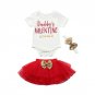 Newborn Baby Girl Clothes Short Sleeve Daddy\'s Valentine Letter Romper Tops+ Tutu Skirt+Headband 3P