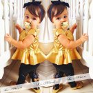 2016 summer kids girls clothes Fashion toddler girl children clothing sets Gold Short Sleeve Skirt +