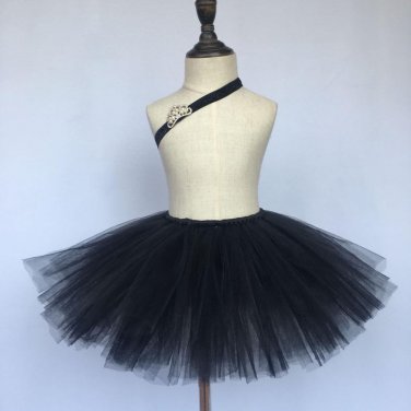 New Retail Baby Black Tutu Skirts Girls Handmade Fluffy Tulle Ballet Pettiskirt with Crown Headband 