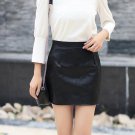 European Women\'s Fashion Sexy Waist Buttons Pockets Slim PU Leather Skirts Female Black Short Skirt