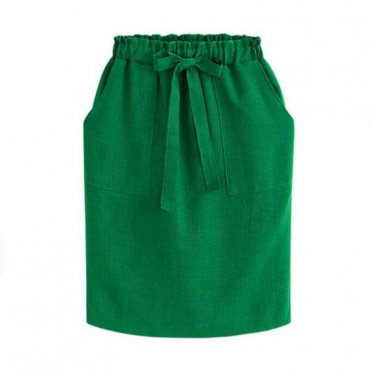 2017 New Spring Summer Midi Skirts Womens Cotton Linen Casual High Waist Package Hip Skirt Bow Loose