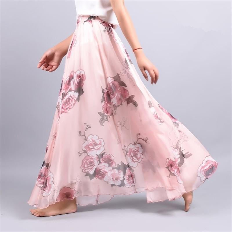 2017 Summer Chiffon Skirt Vintage Bohemia Chiffon Floral Printed Women Boho Floor-Length Long Maxi B