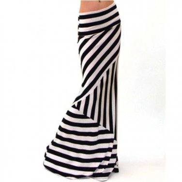 Dropped Waist Fold Over Stretch Long Maxi Skirt White #LWN