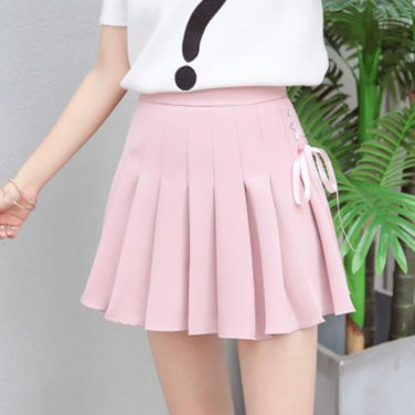 2017 Summer New Fashion Solid Denim Pleated Skirt Harajuku Lace-Up Hight Waist Casual Sexy Micro Min