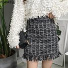 PLAMTEE 2017 Autumn Tassel Plaid Weave Skirts Womens New Fashion High Waist A-Line Saia Slim Pack Hi