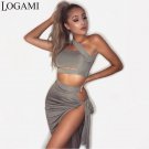 LOGAMI 2 Piece Set Women Skirt Top Sexy Two Piece Set Skirt And Top For Summer Party Club Wear Split