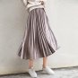 (With lining) Korean velvet pure blue retro long pleated skirt pleated skirt