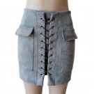 Gray  Women Bandage Suede Fabric  Mini Skirt Slim Seamless Stretch Tight Short Skirt saia vadim fald