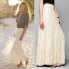 2017 New European and American Style Women Pleated Solid Mesh Lace Layered Gypsy Boho Summer Long Ma