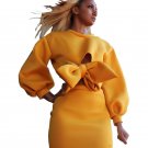 Mengpipi Harjuku Two Piece Set Cropped Bow Top And Sexy Package Hip Skirt  Space Cotton Tracksuit Fo