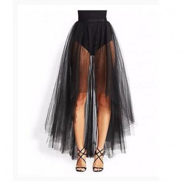 Vintage Black High Low Tulle Skirt Sexy 2 Layers Tulle Overskirt Women Floor Length Chic Tutu Overla