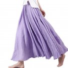 Women Summer Long Skirts Linen Cotton Elastic Waist Pleated Maxi Skirts Beach Boho Vintage Skirts S3