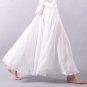 2017 Summer Women Linen Cotton Maxi Skirts Elastic Waist White Female Long Pleated Skirts Casual Boh