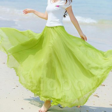2017 New 8 m long put on a large half-length pleated  mopping chiffon skirts Women Spring Autumn Sum